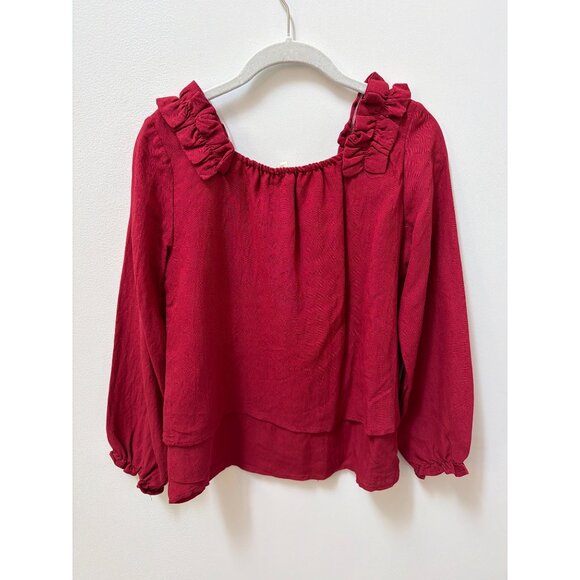 Girls Hayden Red Long-Sleeve Layered Blouse With Ruffle Details & Elastic Neckli - Picture 5 of 5